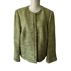 Vintage Talbots Blazer Womens 14W Green Tweed Italian Fabric Lined Career Petite